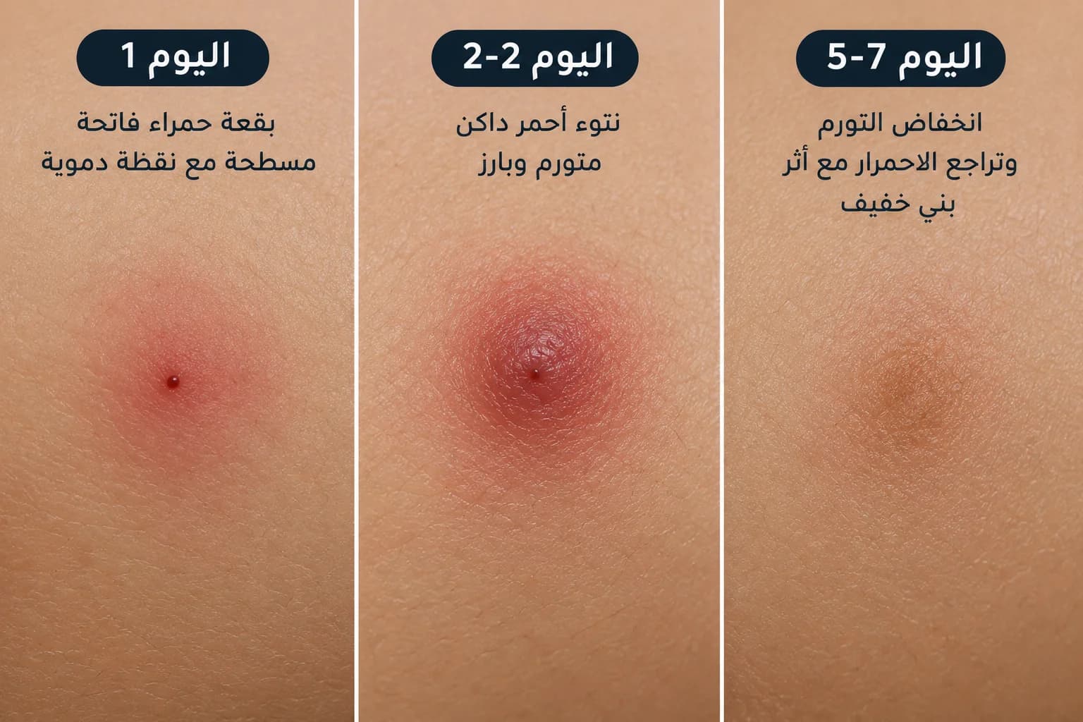 مراحل تطور شكل قرصة بق الفراش من اليوم الأول حتى الشفاء