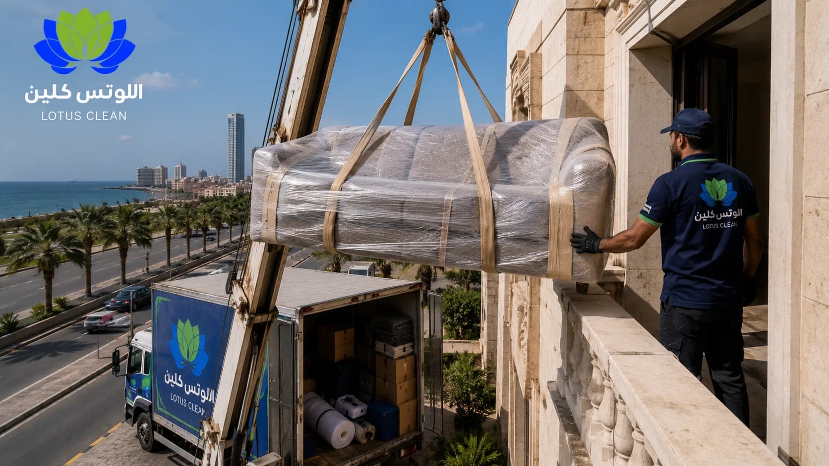 شركة نقل عفش بجدة - نقل وتغليف بالرافعة الهيدروليكية بضمان اللوتس كلين