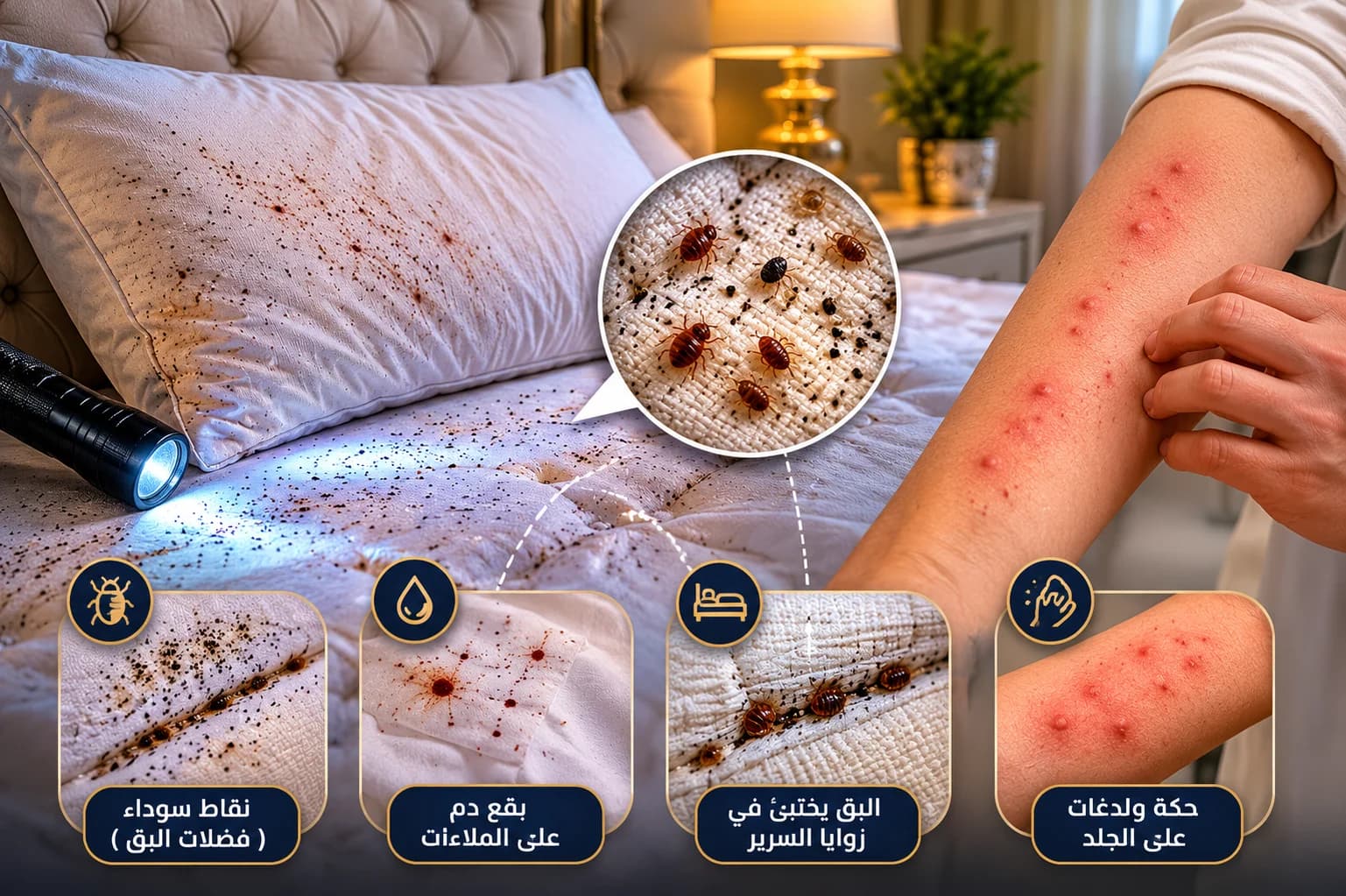 أضرار لدغات بق الفراش الجسدية من حكة وأرق والأضرار النفسية على صحة الإنسان