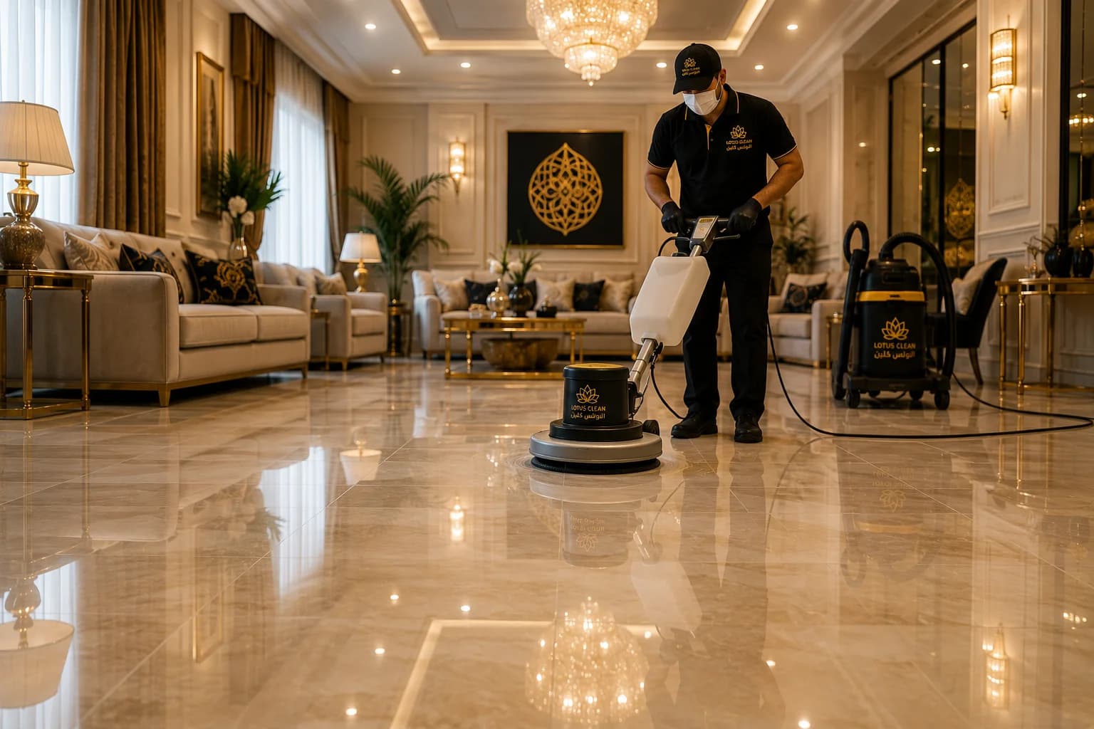 تنظيف الأرضيات ותلميع السيراميك في منازل الباحة