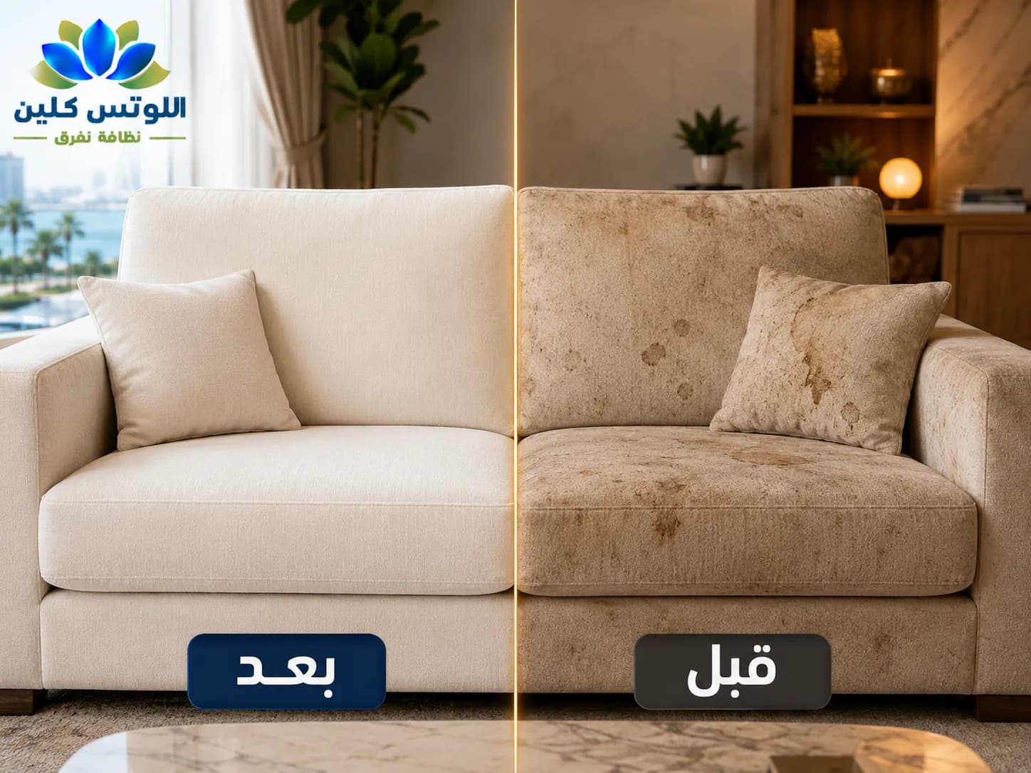 نتائج غسيل وتنظيف كنب بالبخار بالباحة قبل وبعد - إزالة البقع والزيوت