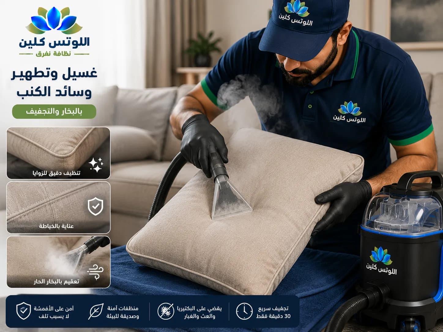 تنظيف مراتب بالبخار للقضاء على البكتيريا والجراثيم