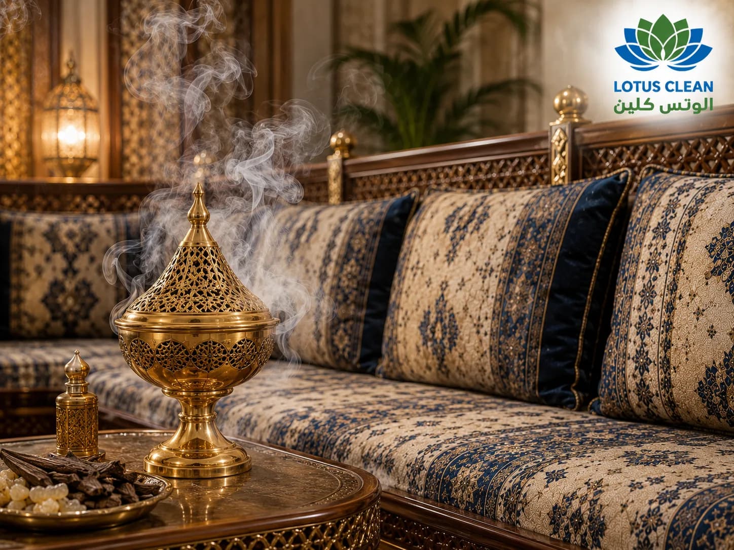 تطييب وتبخير المجلس بدهن العود والمسك بجدة
