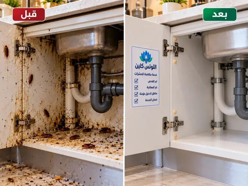 قبل وبعد إبادة الصراصير وحقن الجل الألماني في الباحة - مكافحة الوزغ والبرص
