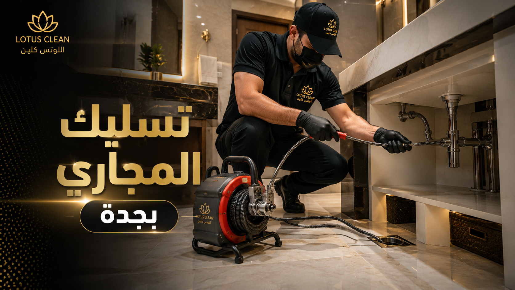 فني من اللوتس كلين يقوم بتسليك المجاري داخل منزل بجدة